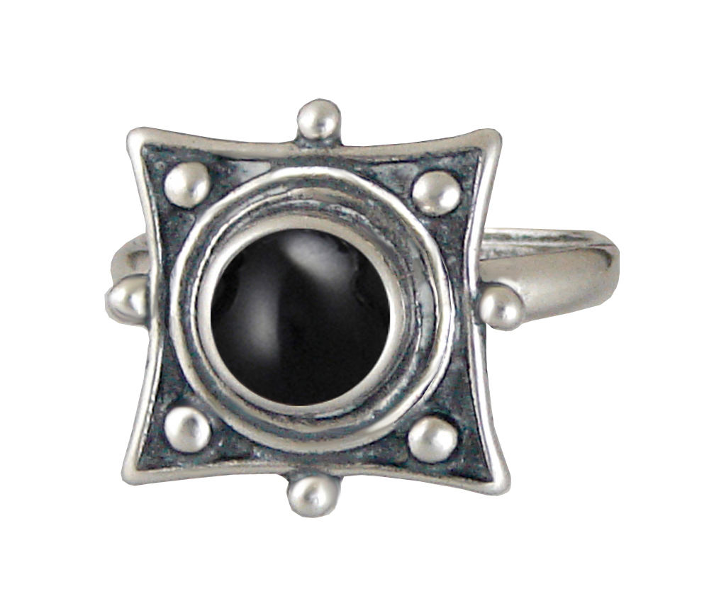 Sterling Silver Art Deco Style Gemstone Ring With Black Onyx Size 10